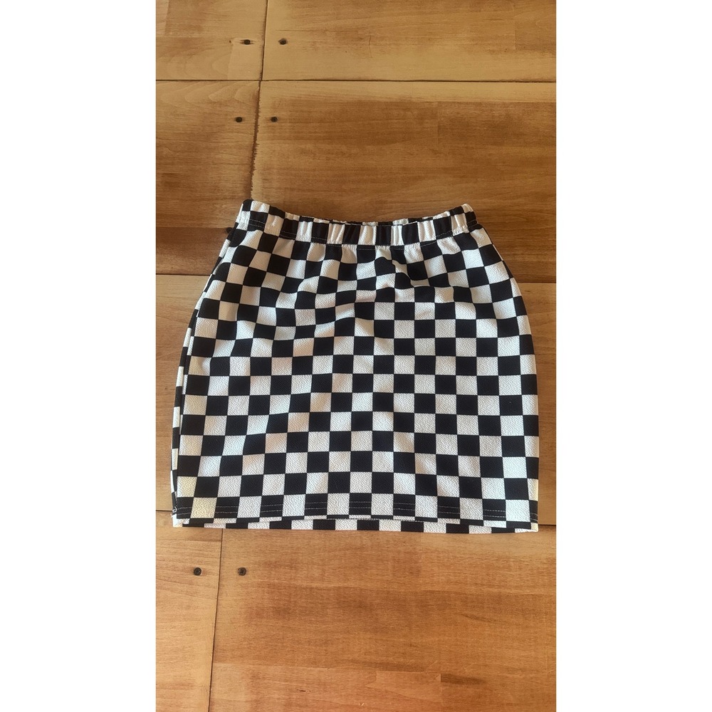 SHEIN Womens Black White‎ Checkerboard Mini Skirt Size M Checkered Elastic Waist